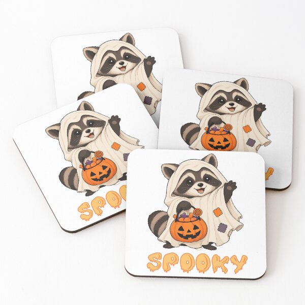 Item preview, Spooky Raccoon Halloween – Cute Ghost Raccoon with Pumpkin Candy Bucket designed and sold by AaryaGraphics.