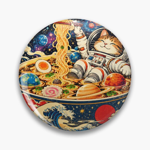 Item preview, Space Ramen Astronaut Cat Vintage Japanese Surreal Cosmic Wall Art designed and sold by SlapHappyArt.