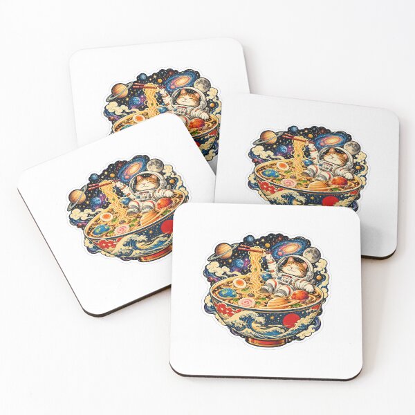 Item preview, Space Ramen Astronaut Cat Vintage Japanese Surreal Cosmic Wall Art designed and sold by SlapHappyArt.