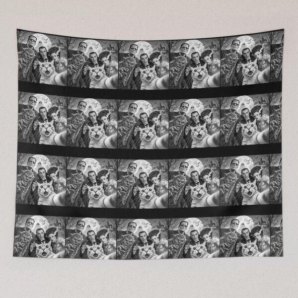 Item preview, Cat Selfie With Retro Horror Movie Monsters Funny Halloween designed and sold by snailslowdance.