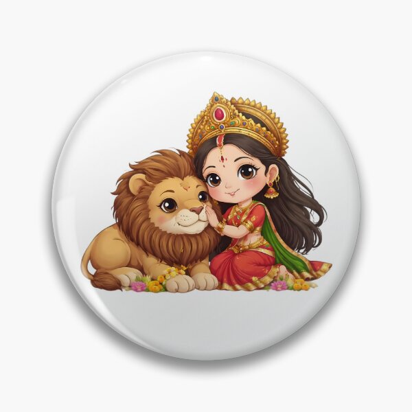 Item preview, Cute Goddess Durga and Lion – Hindu Festival Divine Spiritual Art designed and sold by Kruti Collection.