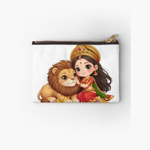 Item preview, Cute Goddess Durga and Lion – Hindu Festival Divine Spiritual Art designed and sold by Kruti Collection.