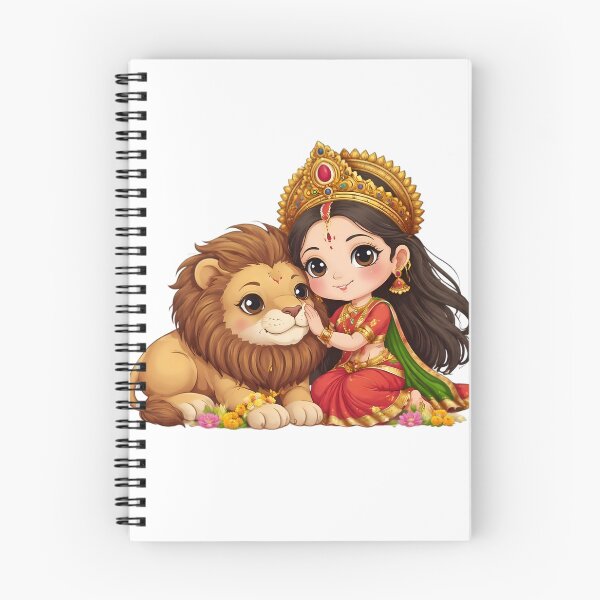 Artikelvorschau, Niedliche Göttin Durga und Löwe – Göttliche spirituelle Kunst beim Hindu-Fest entworfen und verkauft von Kruti Collection.