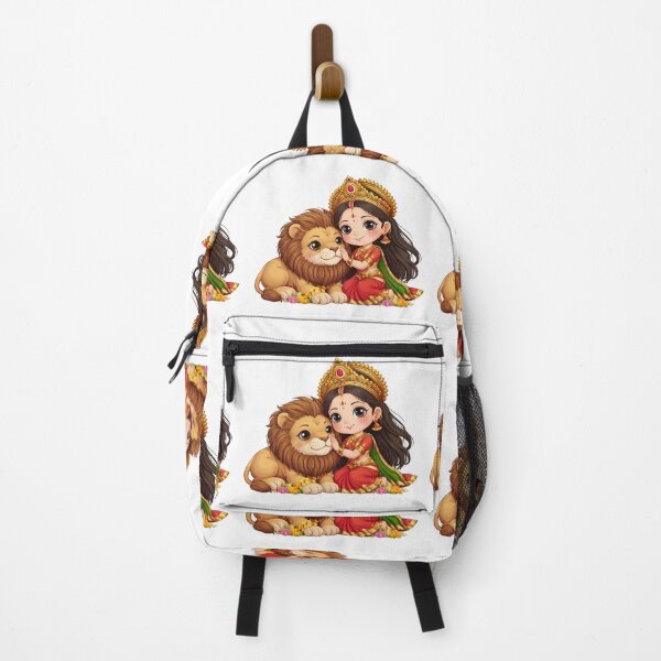 Item preview, Cute Goddess Durga and Lion – Hindu Festival Divine Spiritual Art designed and sold by Kruti Collection.