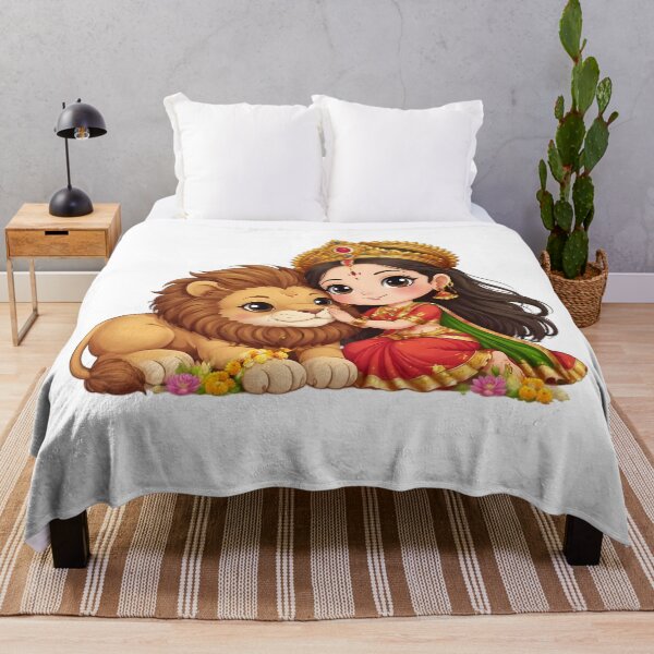 Item preview, Cute Goddess Durga and Lion – Hindu Festival Divine Spiritual Art designed and sold by Kruti Collection.