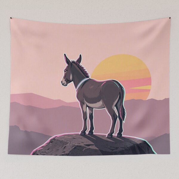 Item preview, Retro Donkey at Sunset – Minimalist Countryside Illustration designed and sold by Dogandesighn.