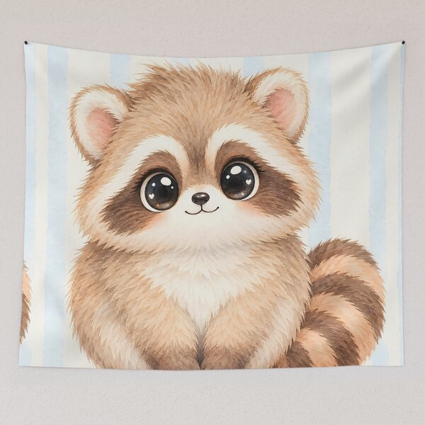 Item preview, Cute Kawaii Fluffy Baby Raccoon Watercolor Art designed and sold by Pure Craft.
