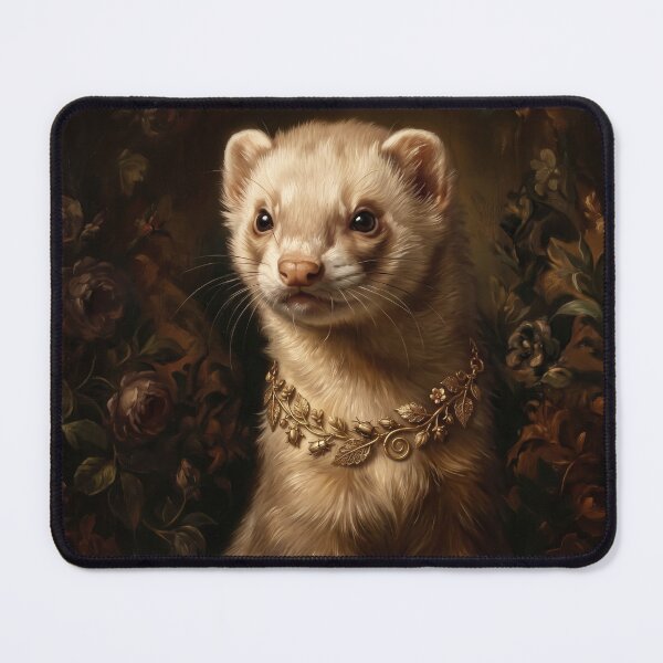 Item preview, Royal Ferret Portrait with Golden Leaf Necklace designed and sold by Real Beast Art.