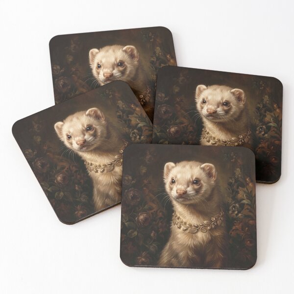 Item preview, Royal Ferret Portrait with Golden Leaf Necklace designed and sold by Real Beast Art.