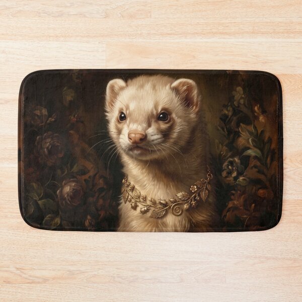 Item preview, Royal Ferret Portrait with Golden Leaf Necklace designed and sold by Real Beast Art.