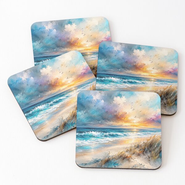 Item preview, Golden Tides at Twilight - Teal and Gold Coastal Sunset Ocean Art designed and sold by Joey Santiago.