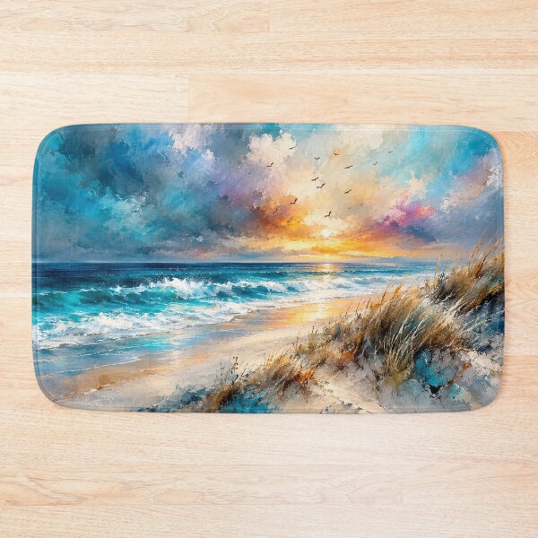 Item preview, Golden Tides at Twilight - Teal and Gold Coastal Sunset Ocean Art designed and sold by Joey Santiago.