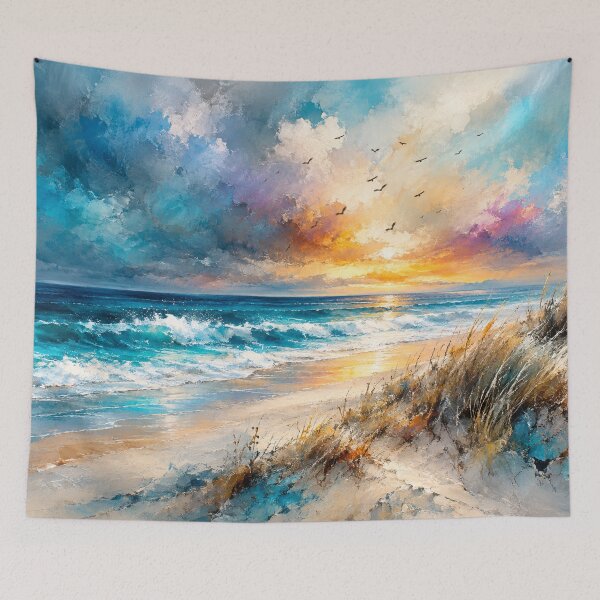Item preview, Golden Tides at Twilight - Teal and Gold Coastal Sunset Ocean Art designed and sold by Joey Santiago.