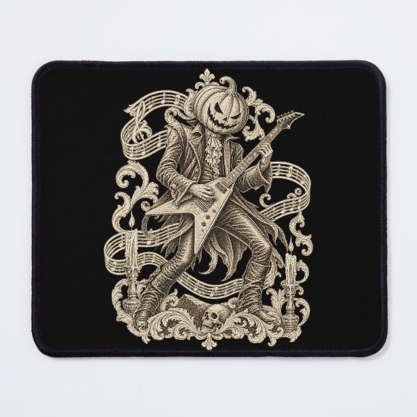 Item preview, Pumpkin Head Rock Guitarist Vintage Gothic Engraving Artwork designed and sold by Aqouiatiqe.