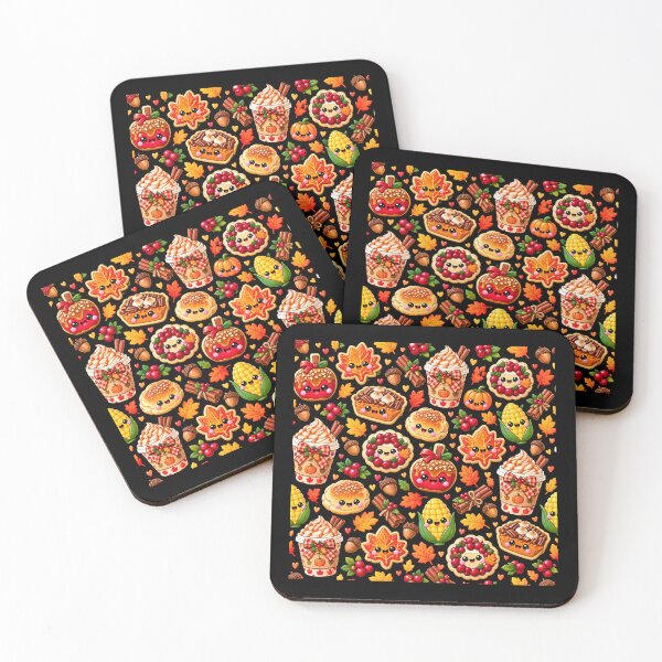Item preview, Kawaii Thanksgiving Fall Treats Pattern with Pumpkin Spice Coffee, Cranberries, Corn and Autumn Leaves designed and sold by ALH Apparel.