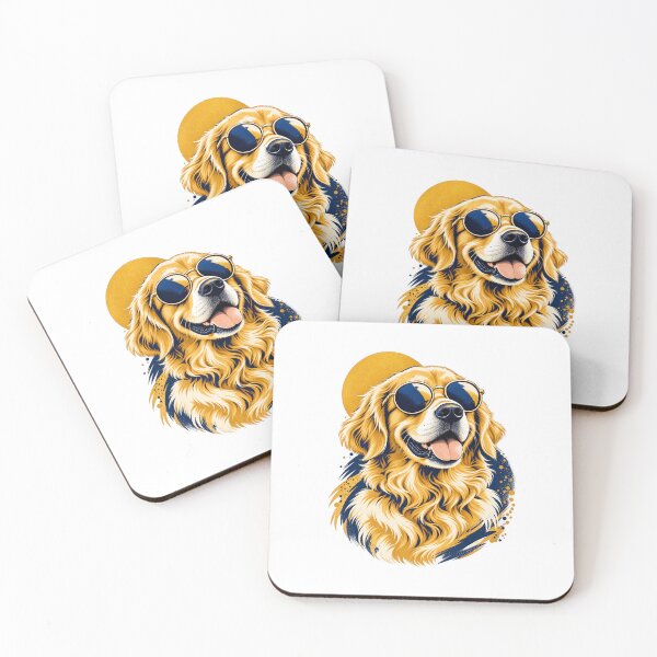 Item preview, Cool Golden Retriever with Retro Round Sunglasses – Vintage Pop Art designed and sold by Khan Designss.