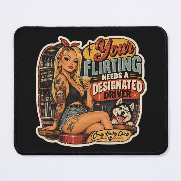 Item preview, Your Flirting Needs a Designated Driver | Retro Bartender Pin-Up designed and sold by Crazyhuskychick.