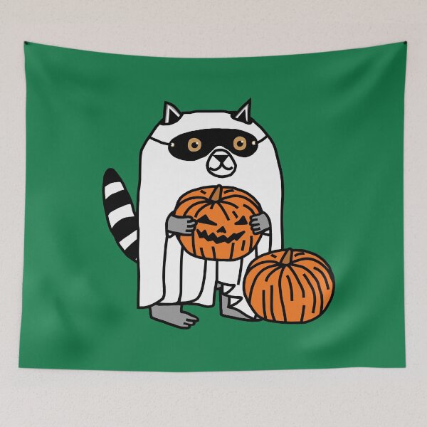 Item preview, Funny Halloween Ghost Raccoon and Pumpkin designed and sold by ellenhenry.