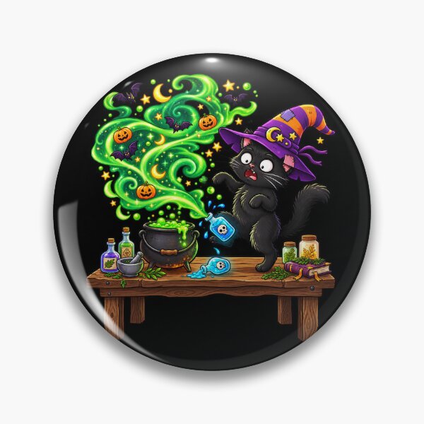 Item preview, Funny Halloween Black Cat Witch – Spooky Potion Cauldron designed and sold by Haji  Kamora.