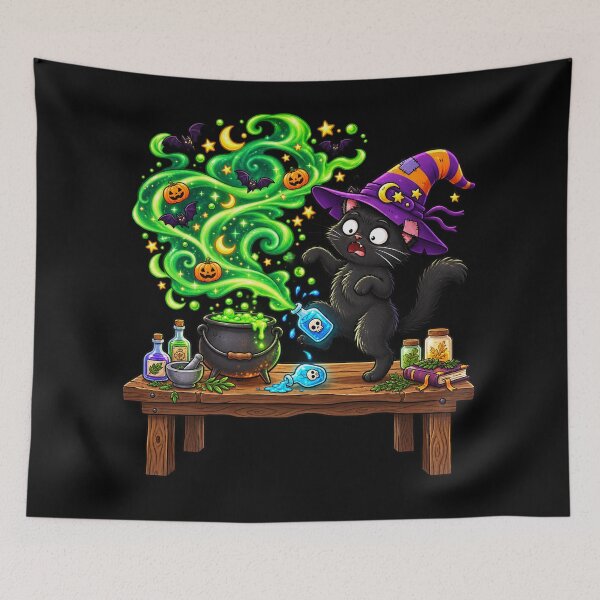 Item preview, Funny Halloween Black Cat Witch – Spooky Potion Cauldron designed and sold by Haji  Kamora.