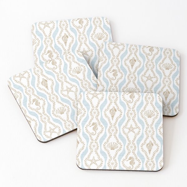 Item preview, Seahorses Shells And Starfish And Wavy Seaweed In Blue And Brown Taupe  designed and sold by EliveraDesigns.