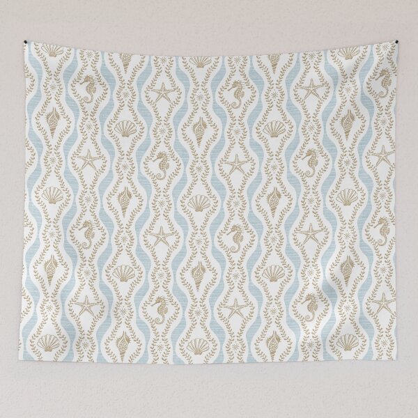 Item preview, Seahorses Shells And Starfish And Wavy Seaweed In Blue And Brown Taupe  designed and sold by EliveraDesigns.