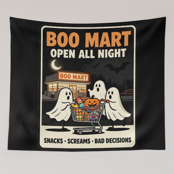 Item preview, Boo Mart Open All Night – Funny Halloween Ghost Shopping T-Shirt designed and sold by Thompika.