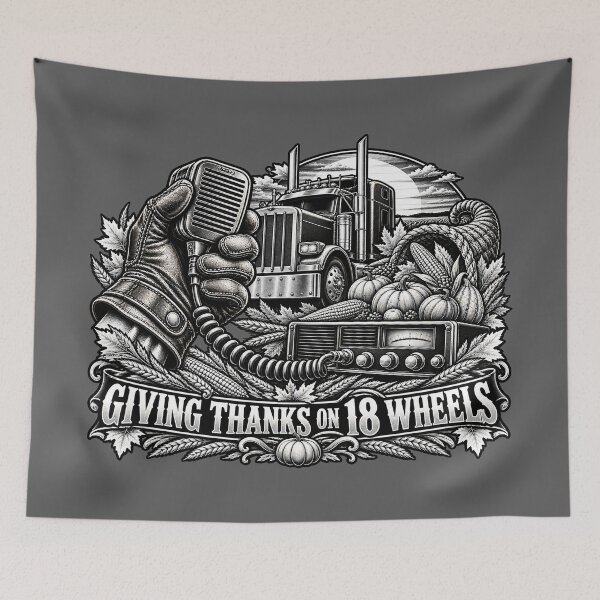 Item preview, Giving Thanks On 18 Wheels Fall Trucker designed and sold by NomadForge.