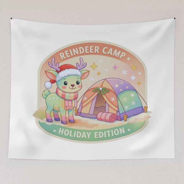 Item preview, Reindeer Camp Holiday Edition Pastel Outdoor Adventure Badge designed and sold by GabeMountainArt.