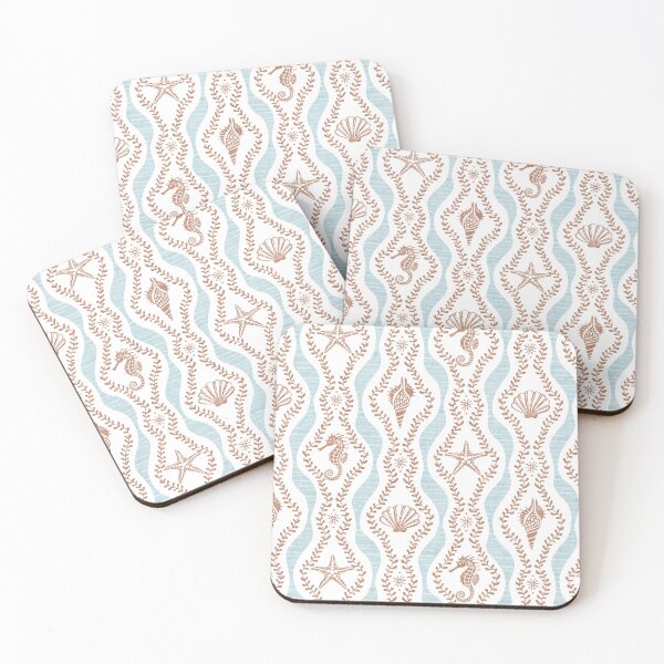 Item preview, Seahorses Shells And Starfish And Wavy Seaweed In Blue And Terracotta designed and sold by EliveraDesigns.