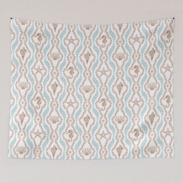 Item preview, Seahorses Shells And Starfish And Wavy Seaweed In Blue And Terracotta designed and sold by EliveraDesigns.