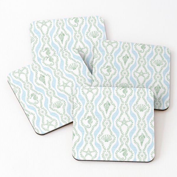 Item preview, Seahorses Shells And Starfish And Wavy Seaweed In Green And Blue designed and sold by EliveraDesigns.