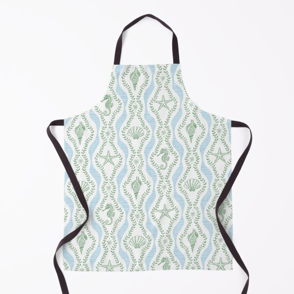 Item preview, Seahorses Shells And Starfish And Wavy Seaweed In Green And Blue designed and sold by EliveraDesigns.