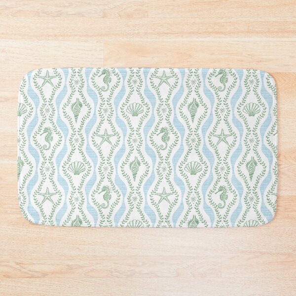 Item preview, Seahorses Shells And Starfish And Wavy Seaweed In Green And Blue designed and sold by EliveraDesigns.