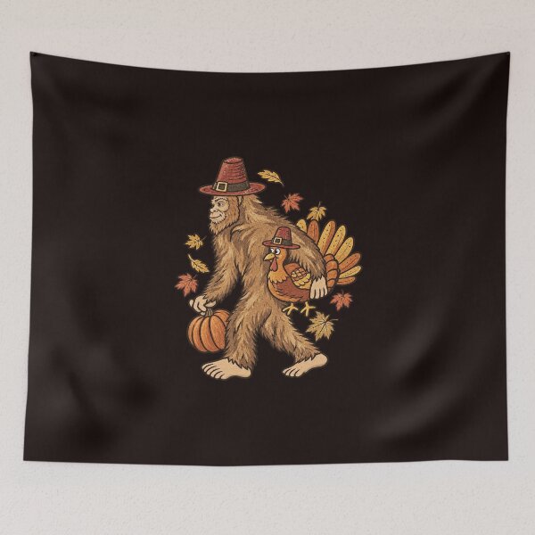 Item preview, Bigfoot Sasquatch Thanksgiving Pilgrim Turkey Pumpkin Vintage designed and sold by PunPals-Art.