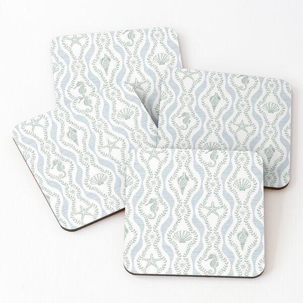 Item preview, Seahorses Shells And Starfish And Wavy Seaweed In Green And Gray designed and sold by EliveraDesigns.