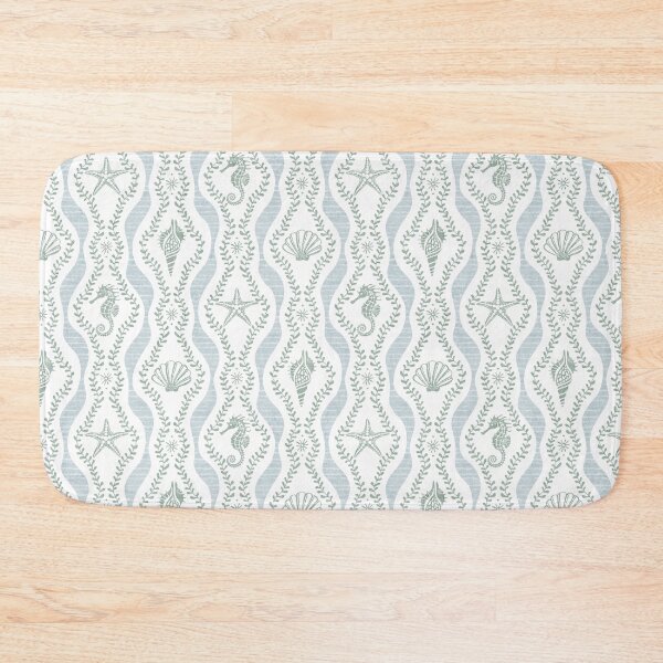 Item preview, Seahorses Shells And Starfish And Wavy Seaweed In Green And Gray designed and sold by EliveraDesigns.
