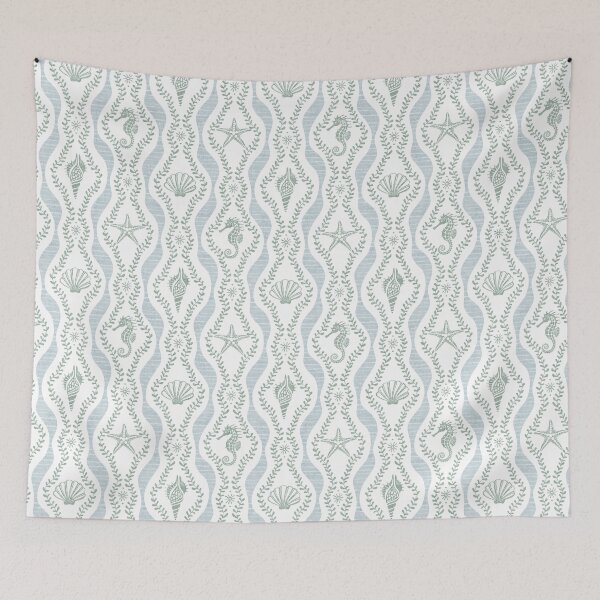 Item preview, Seahorses Shells And Starfish And Wavy Seaweed In Green And Gray designed and sold by EliveraDesigns.