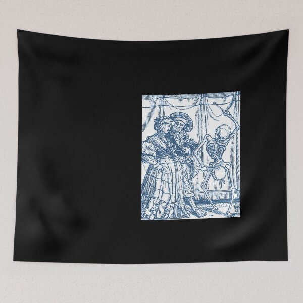Item preview, Medieval Dance of Death - Danse Macabre Woodcut (blue version) designed and sold by Dungeon-Shop.