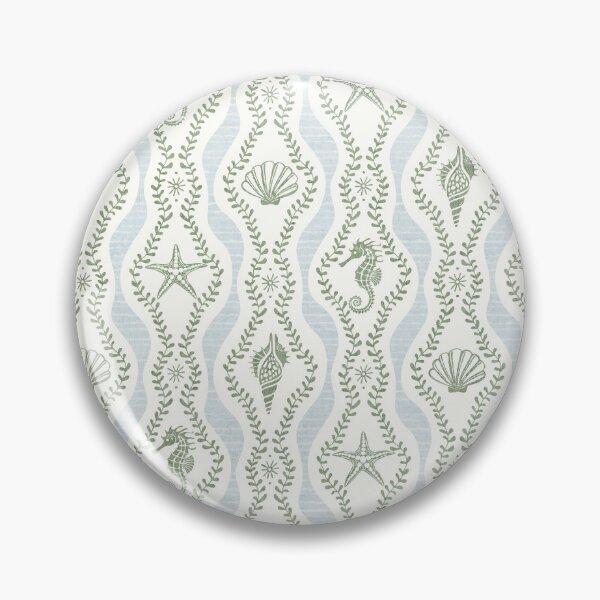 Item preview, Seahorses Shells And Starfish And Wavy Seaweed In Sage Green And Muted Blue designed and sold by EliveraDesigns.