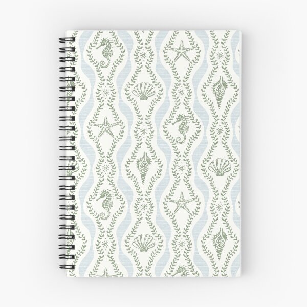 Item preview, Seahorses Shells And Starfish And Wavy Seaweed In Sage Green And Muted Blue designed and sold by EliveraDesigns.