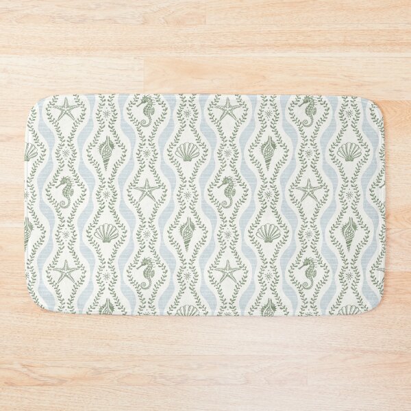 Item preview, Seahorses Shells And Starfish And Wavy Seaweed In Sage Green And Muted Blue designed and sold by EliveraDesigns.