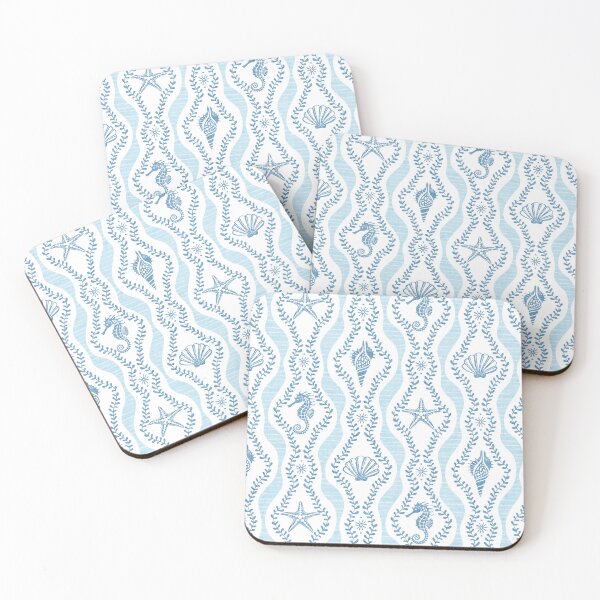 Item preview, Seahorses Shells And Starfish And Wavy Seaweed In Shades Of Blue designed and sold by EliveraDesigns.