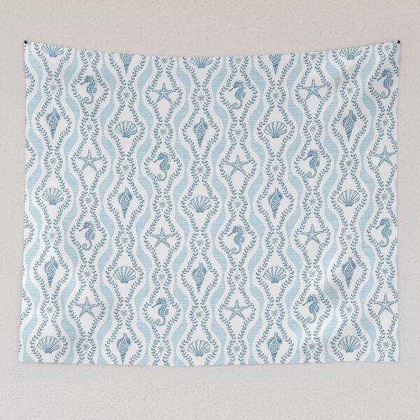 Item preview, Seahorses Shells And Starfish And Wavy Seaweed In Shades Of Blue designed and sold by EliveraDesigns.
