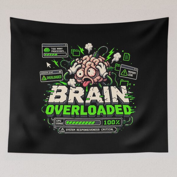 Item preview, Brain Overloaded – CPU 100% Retro Pixel Humor designed and sold by Mad Factory Designs.