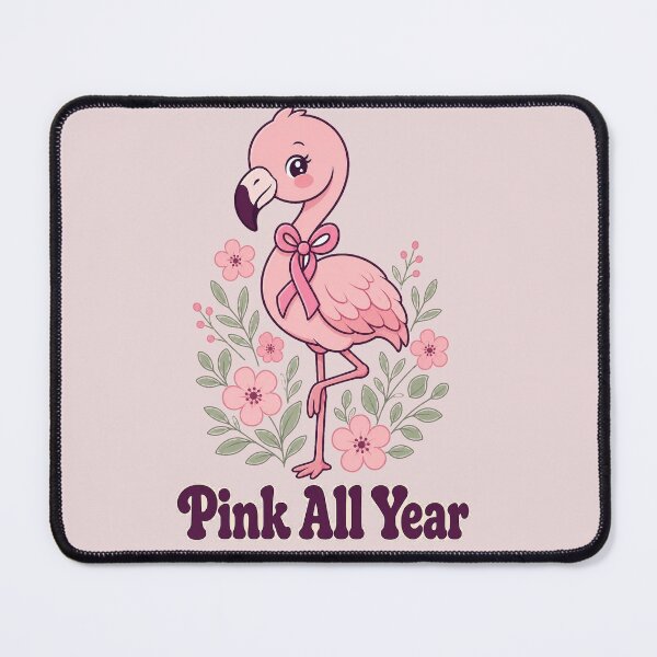 Item preview, Pink All Year - Cute Flamingo Breast Cancer Awareness Ribbon designed and sold by MIRAJIL.