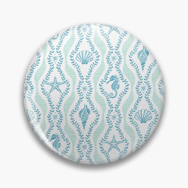 Item preview, Seahorses Shells And Starfish And Wavy Seaweed In Teal Blue And White designed and sold by EliveraDesigns.