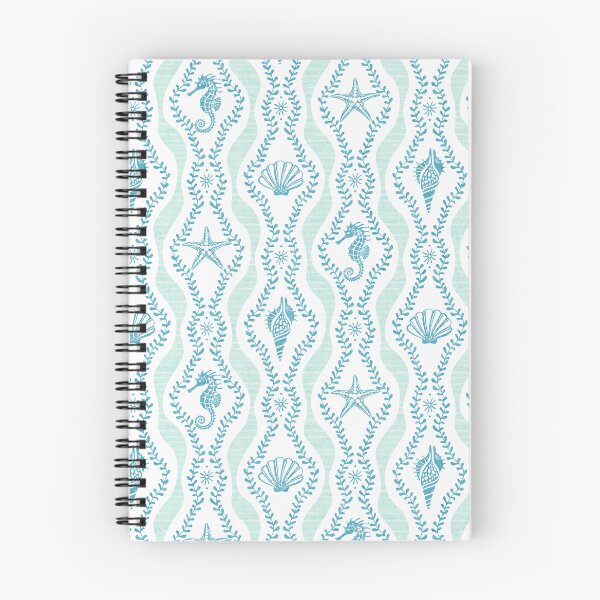 Item preview, Seahorses Shells And Starfish And Wavy Seaweed In Teal Blue And White designed and sold by EliveraDesigns.