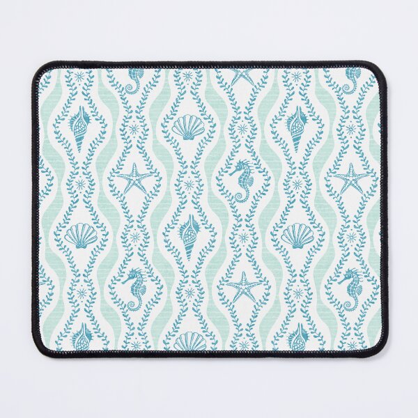 Item preview, Seahorses Shells And Starfish And Wavy Seaweed In Teal Blue And White designed and sold by EliveraDesigns.