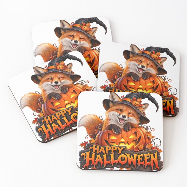 Item preview, Happy Halloween Fox in Witch Hat with Jack-O-Lantern T-Shirt Design designed and sold by KIDEnia.